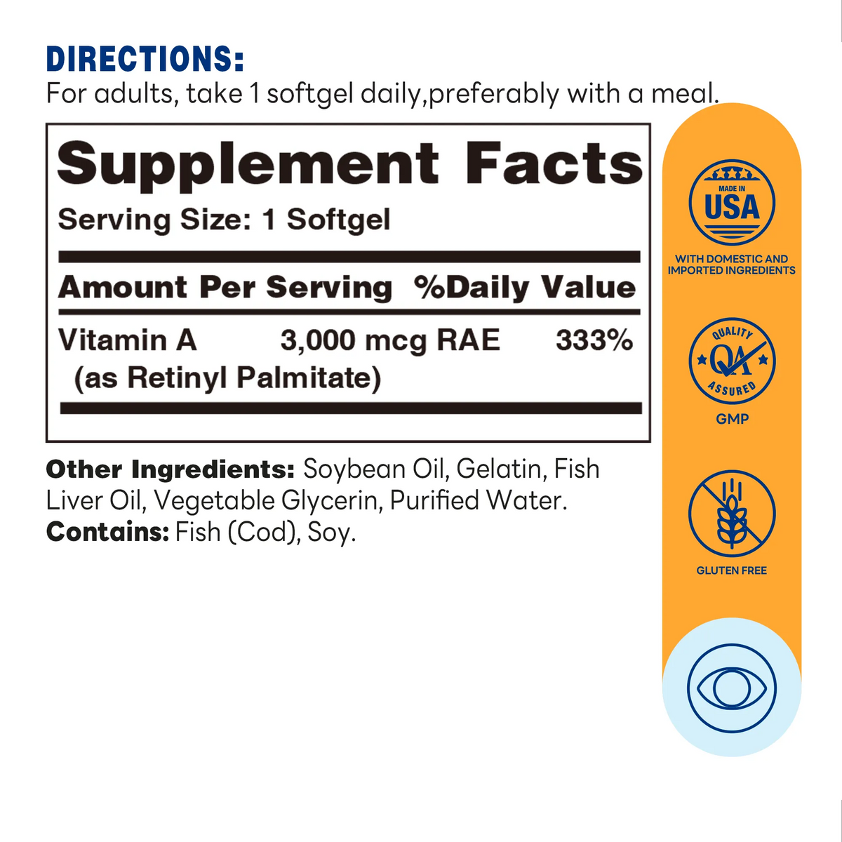 A 3000mcg 250ct Softgels – Supplement Facts