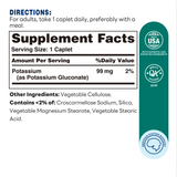 Potassium 99mg 250ct Caplets – Supplement Facts