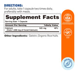 Coral Calcium 1500mg 120ct Capsules – Supplement Facts
