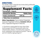 Acetyl L-Carnitine HCl 1000mg 60ct Capsules – Supplement Facts