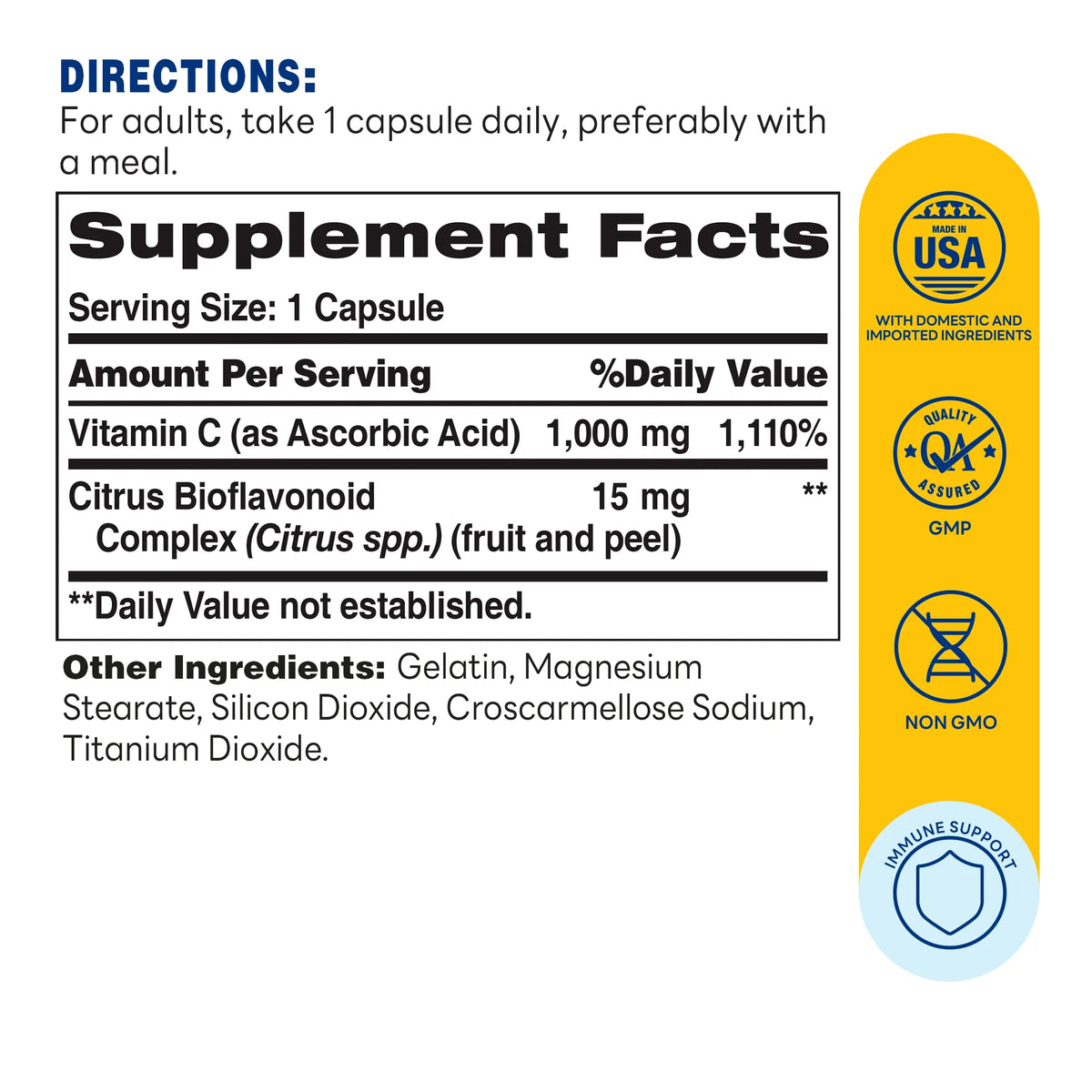 C 1000mg with Bioflavonoids 100ct Capsules – Supplement Facts