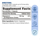 Magnesium Citrate 100mg 100ct Capsules – Supplement Facts