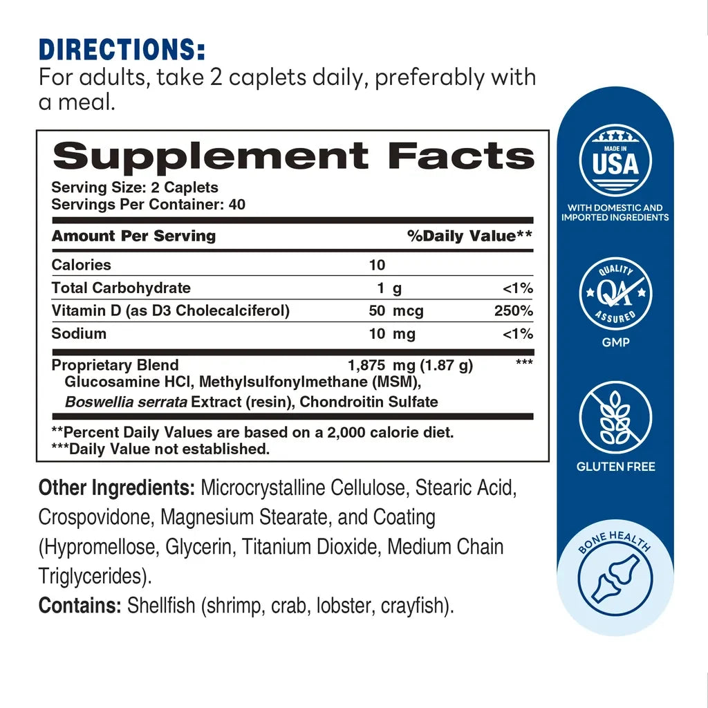 Triple Strength Joint Mover™ with Vitamin D 80ct Caplets – Supplement Facts