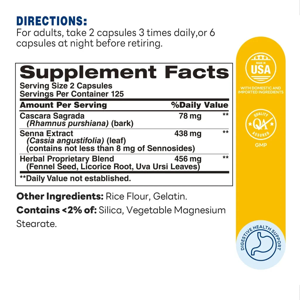 Herbal Lax 250ct Capsules – Supplement Facts
