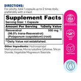Resveratrol 500mg 60ct Capsules – Supplement Facts