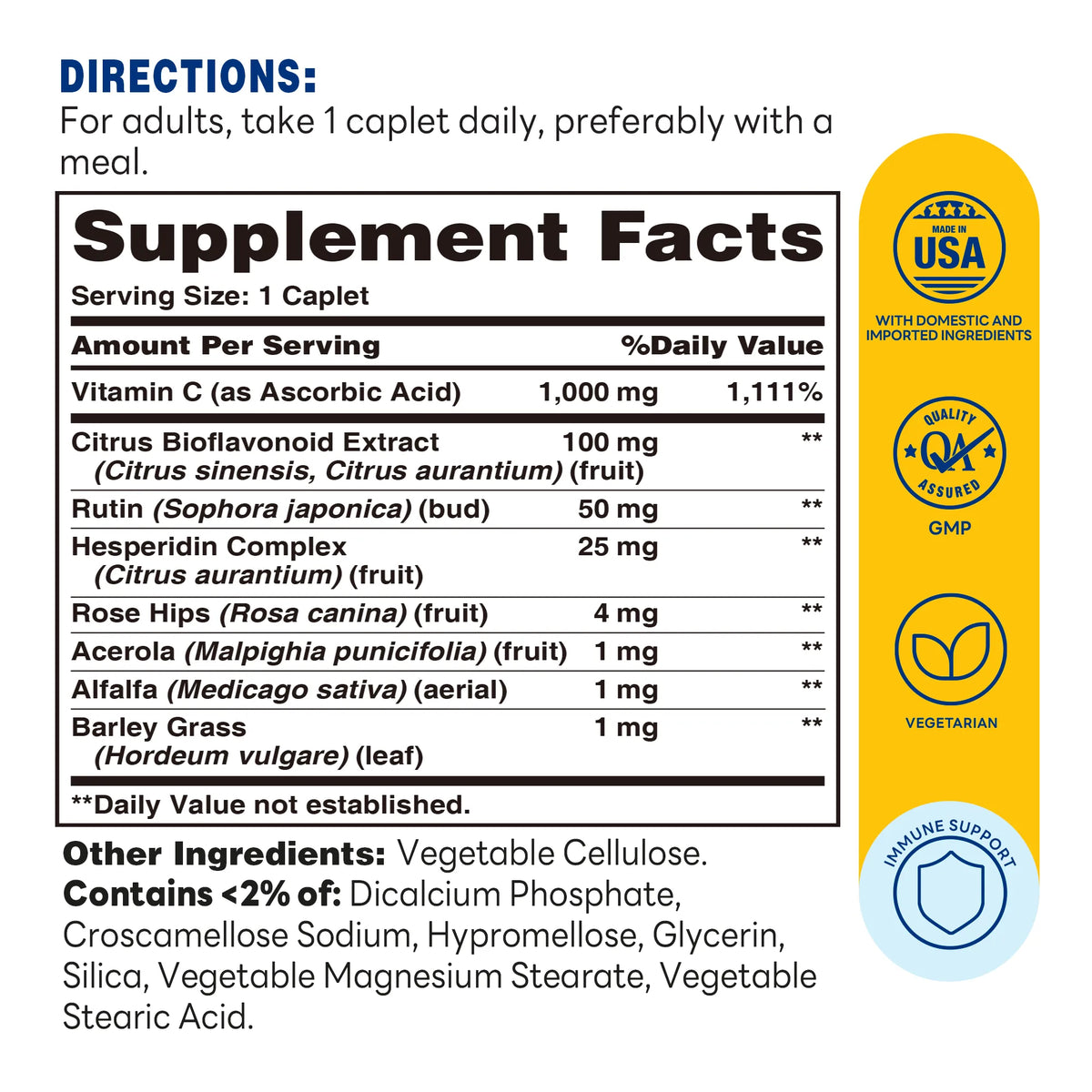 C-Complex 1000mg 100ct Caplets – Supplement Facts