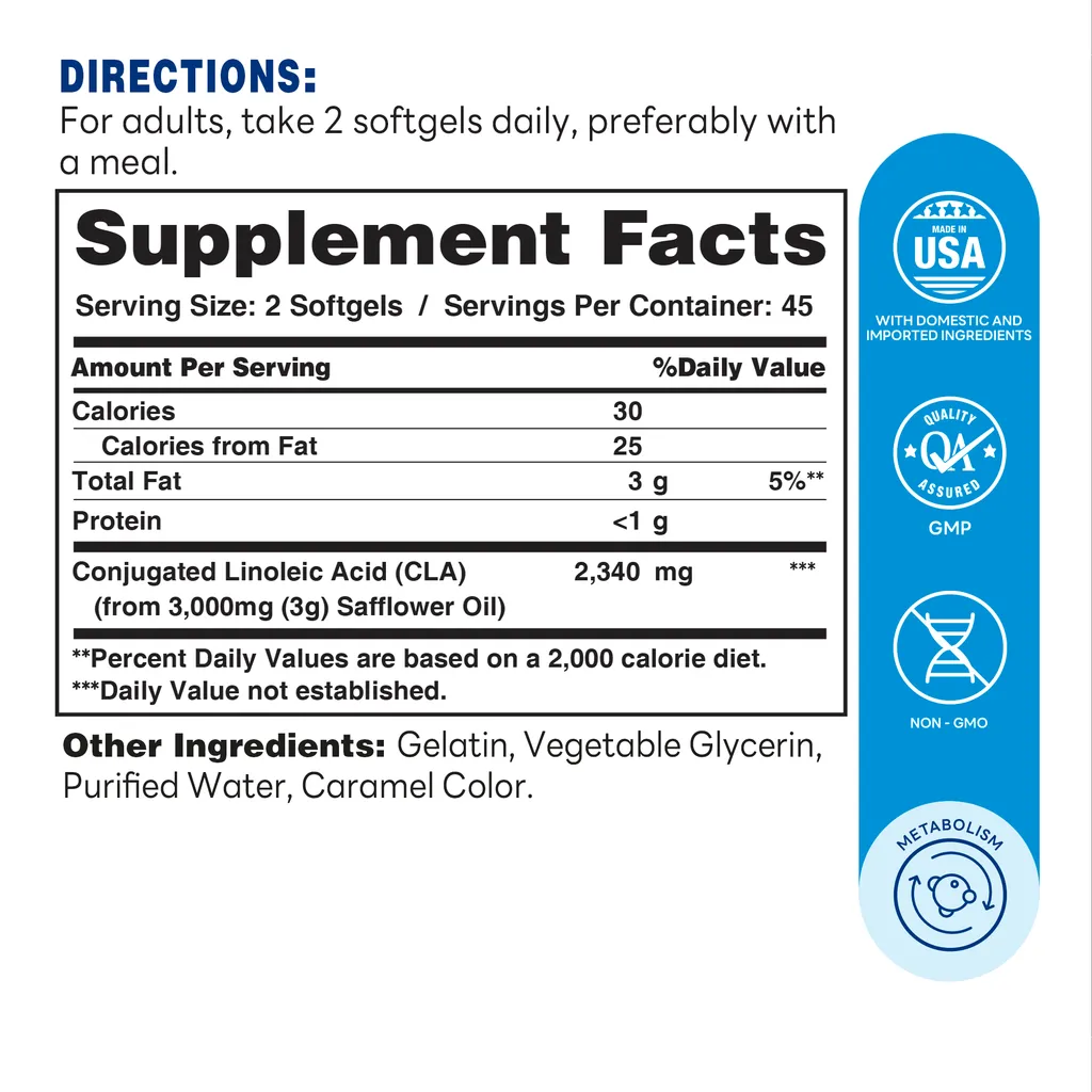 CLA 90ct Softgels – Supplement Facts