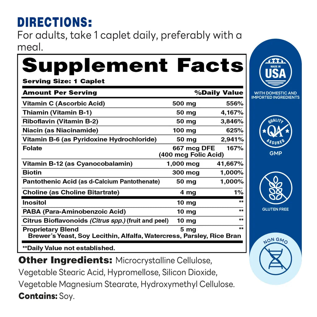Stress B-Complex with Vitamin C 120ct Caplets – Supplement Facts
