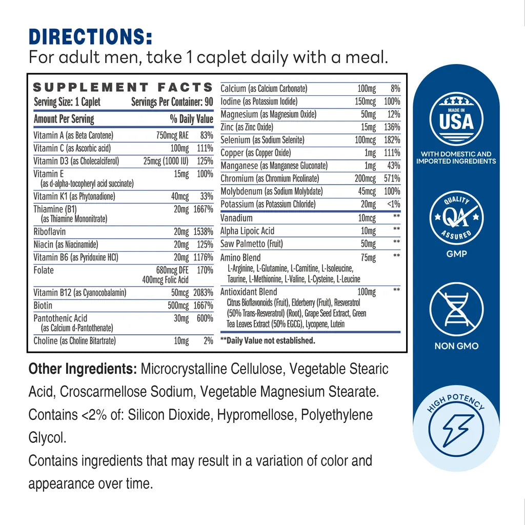 Ultra 360 Men's Multi One Daily 90ct Caplets – Supplement Facts
