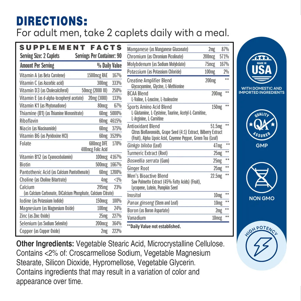 Ultra 360 Men's Multi Sport 180ct Caplets – Supplement Facts