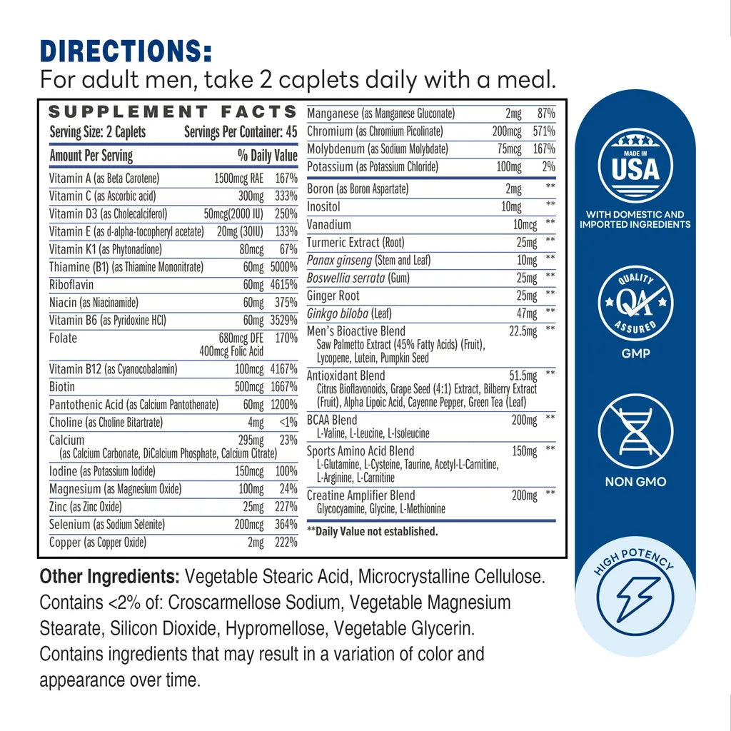 Ultra 360 Men's Multi Sport 90ct Caplets – Supplement Facts