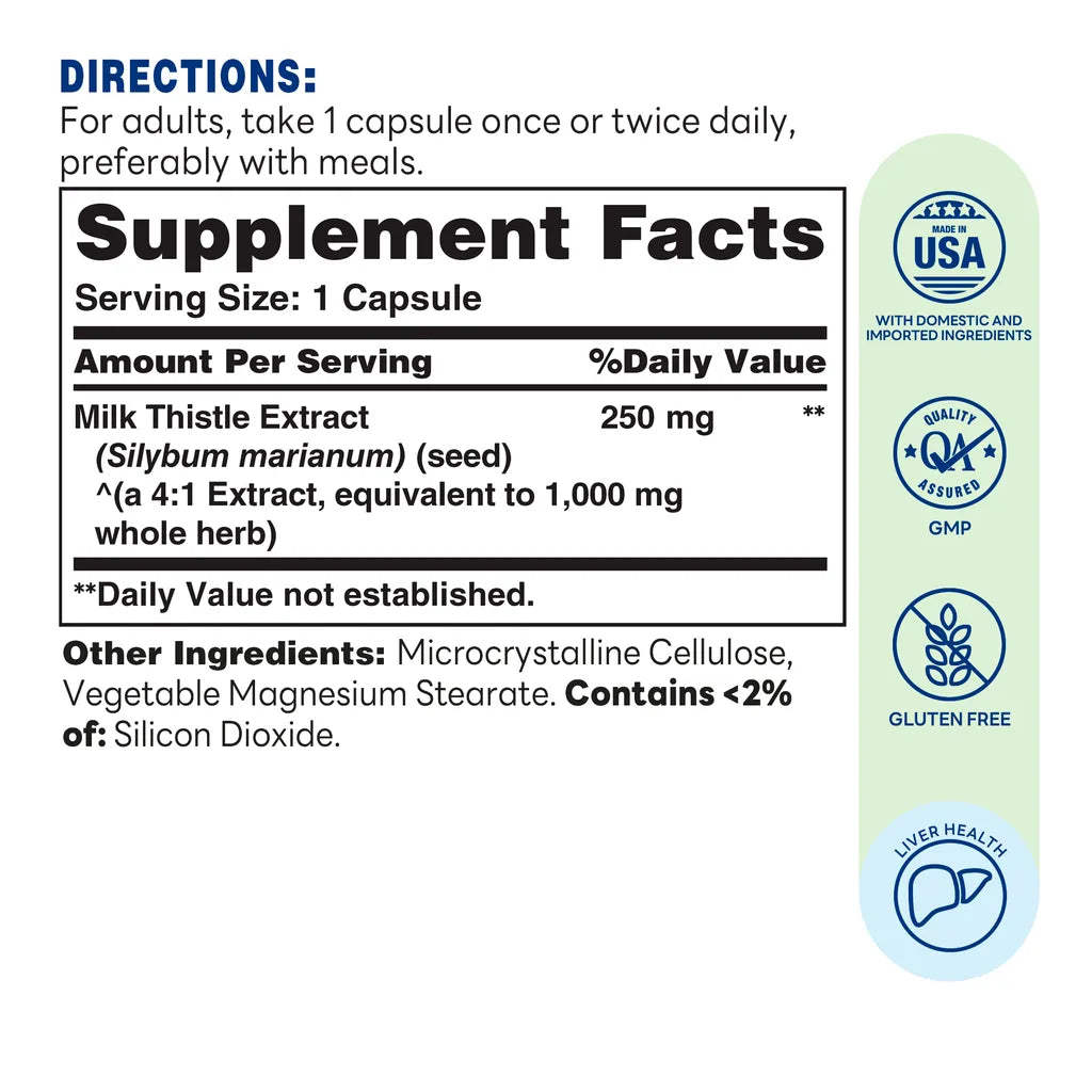 Milk Thistle 1000mg 180ct Capsules – Supplement Facts