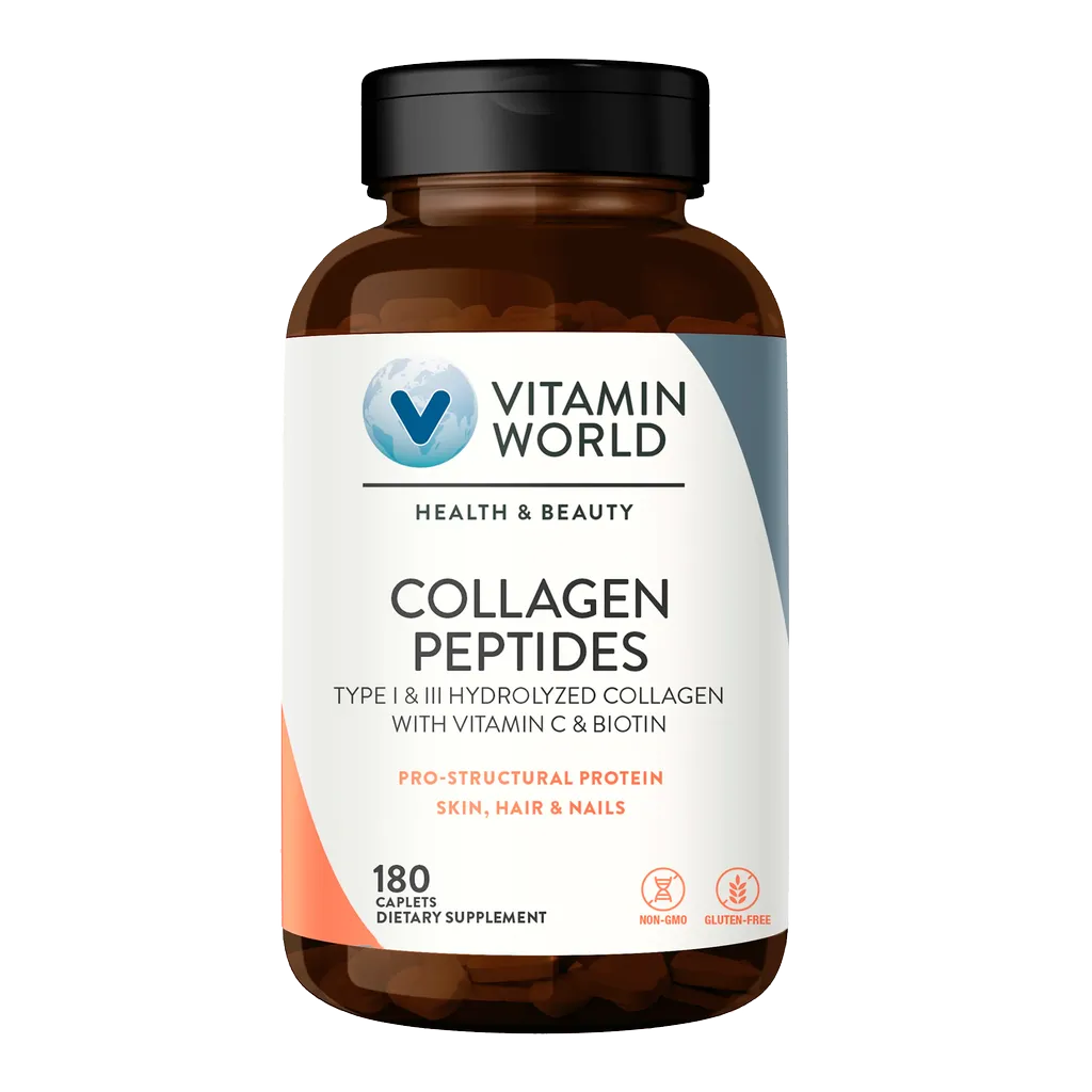 Collagen Peptides Type I & III Hydrolyzed Collagen W/ Vitamin C & Biotin 180ct Caplets