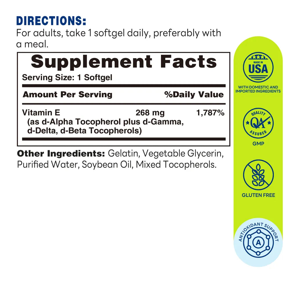 E 268mg (400IU) 100ct Softgels – Supplement Facts