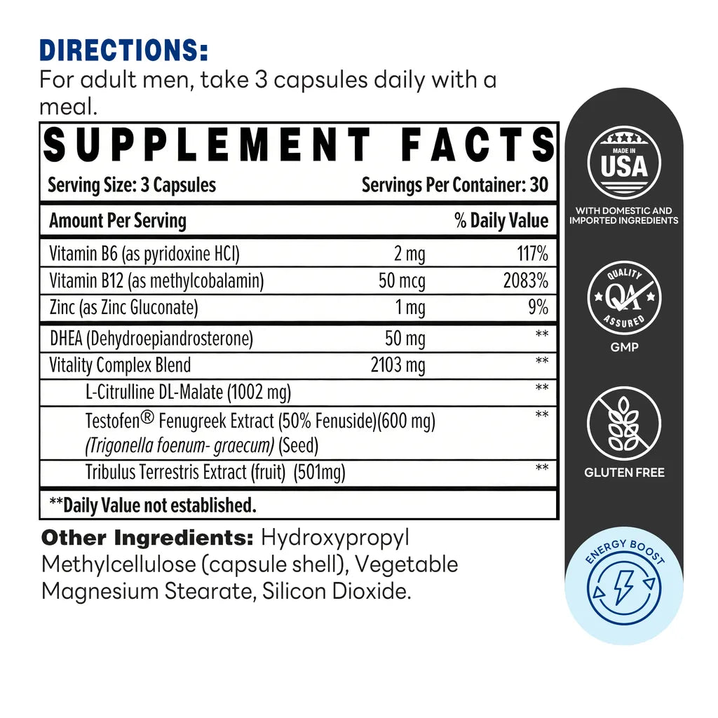 Testosterone Support 90ct Capsules – Supplement Facts