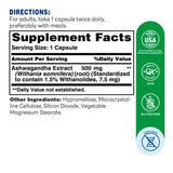 Ashwagandha Extract 500mg 60ct Capsules – Supplement Facts