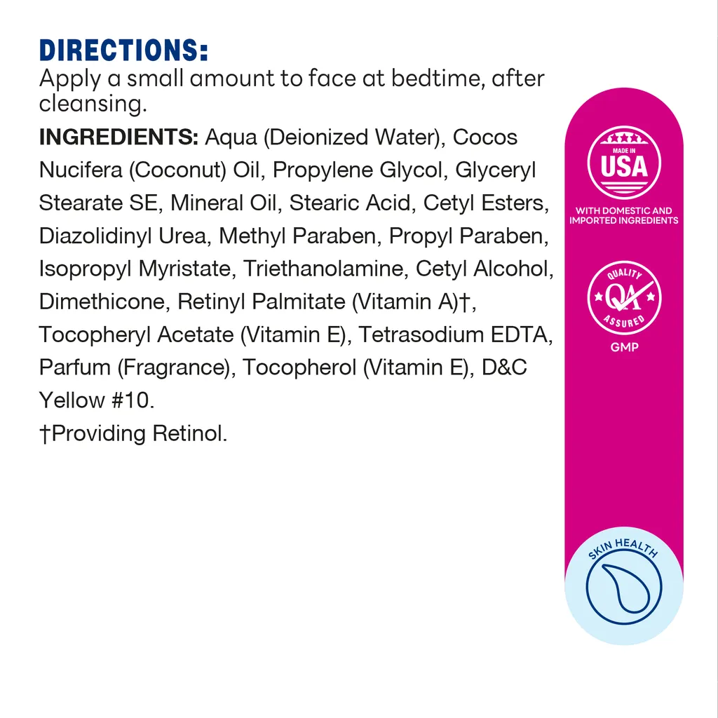 Retinol Cream with Vitamin A 100,000IU per ounce – Supplement Facts
