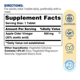 Apple Cider Vinegar 600mg 200ct Tablets – Supplement Facts