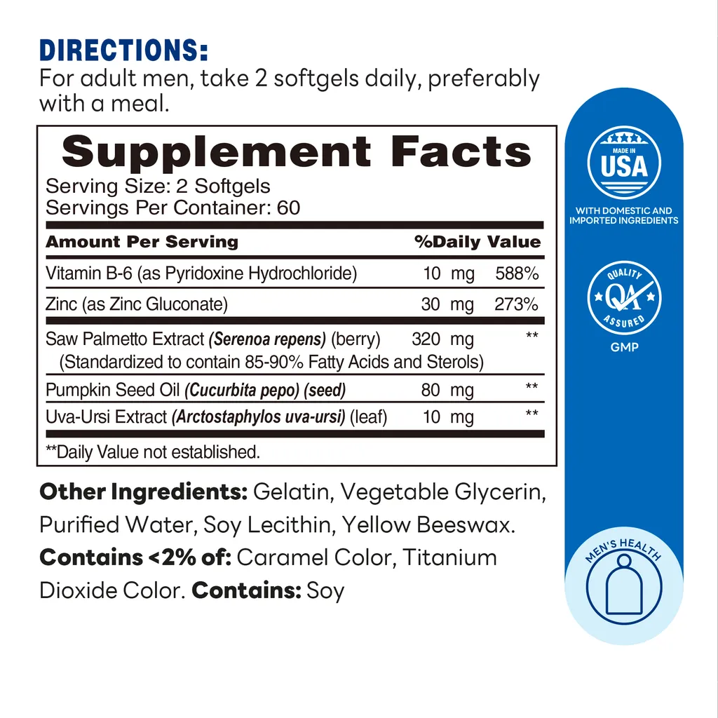 Advanced Prostate Formula Saw Palmetto Complex 120ct Softgels – Supplement Facts