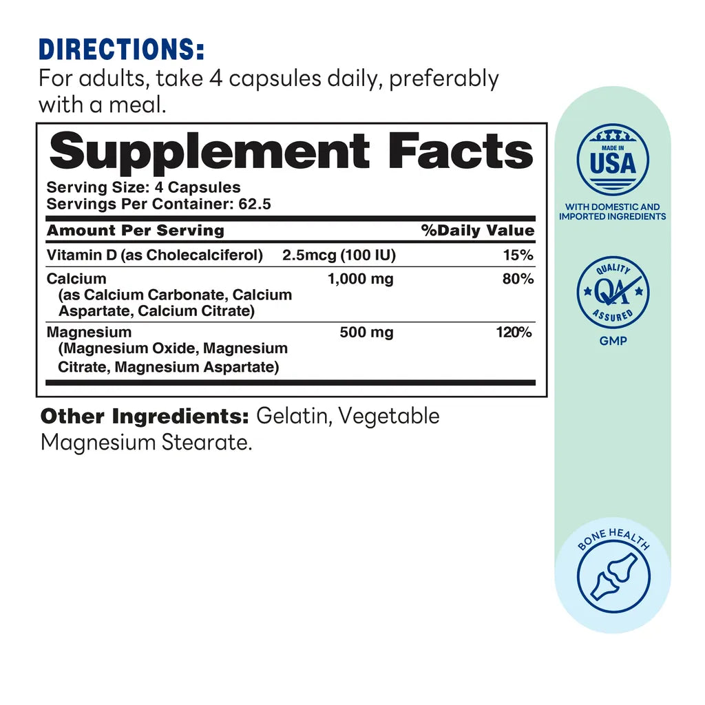Calcium Magnesium with Vitamin D3 250ct Capsules – Supplement Facts
