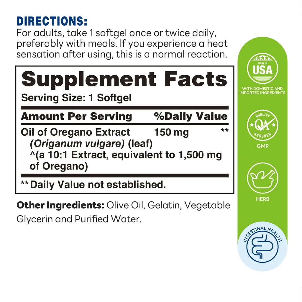 Oil of Oregano 1500mg 90ct Softgels – Supplement Facts