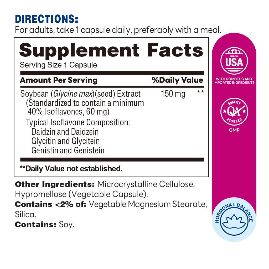 Soy Isoflavones 60ct Capsules – Supplement Facts