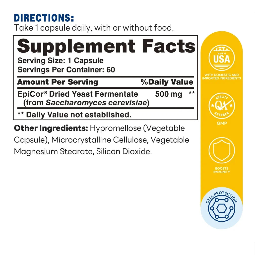 Immune Boost with Epicor 500mg 60ct Capsules – Supplement Facts