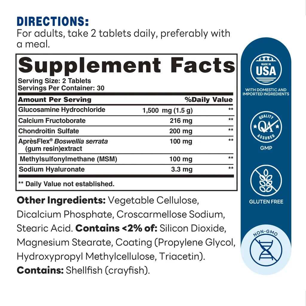 Joint Mover Premium with Aprèsflex® 60ct Tablets – Supplement Facts