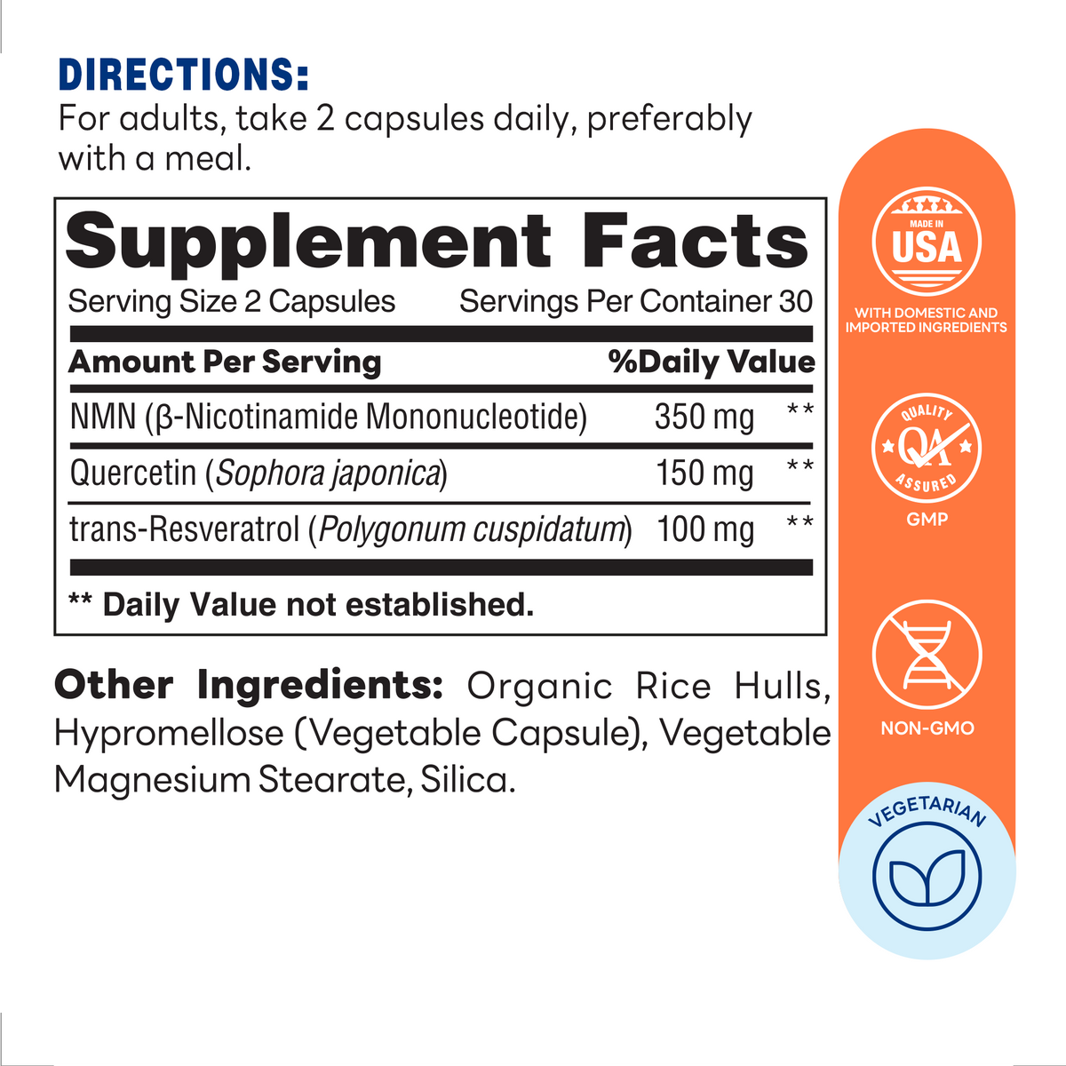 NMN 350+ 60ct Capsules – Supplement Facts