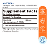 Vitamin K2 (MK-7) 100mcg 60ct Capsules – Supplement Facts
