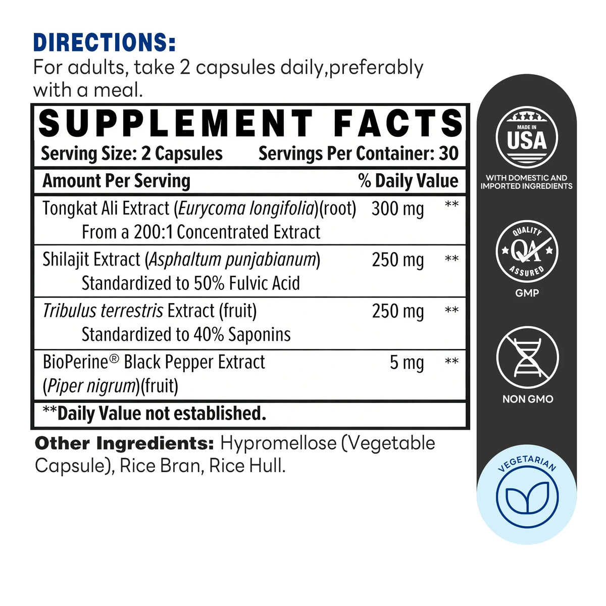 Tongkat Ali Complex 60ct Capsules – Supplement Facts