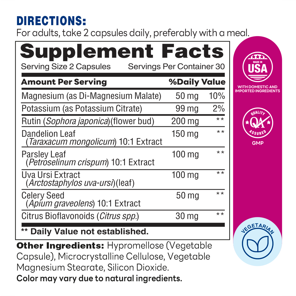 Water Pill 60ct Capsules – Supplement Facts