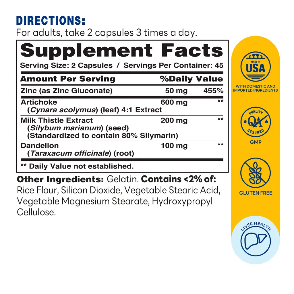 Liver Cleanse Detox Formula 90ct Capsules – Supplement Facts