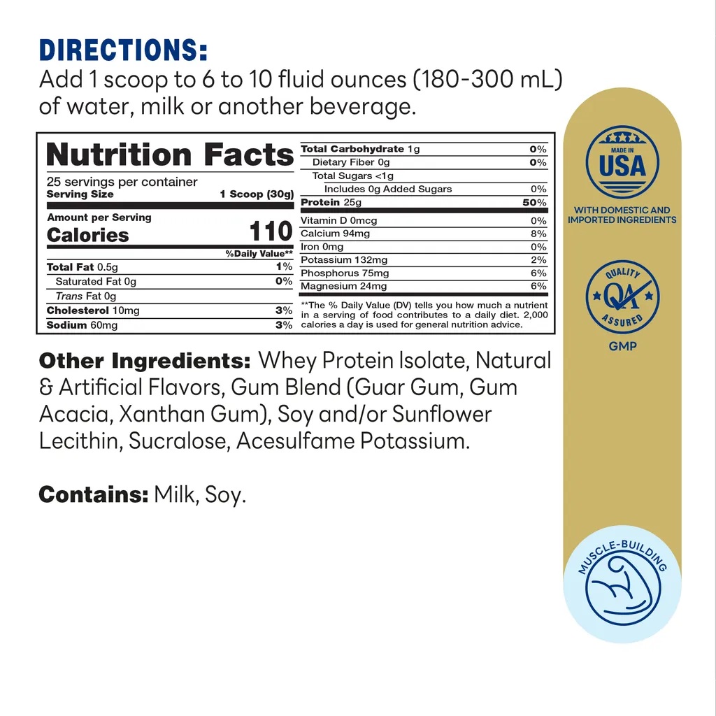 100% Whey Protein Isolate Vanilla Indulgence 670g Powder – Supplement Facts