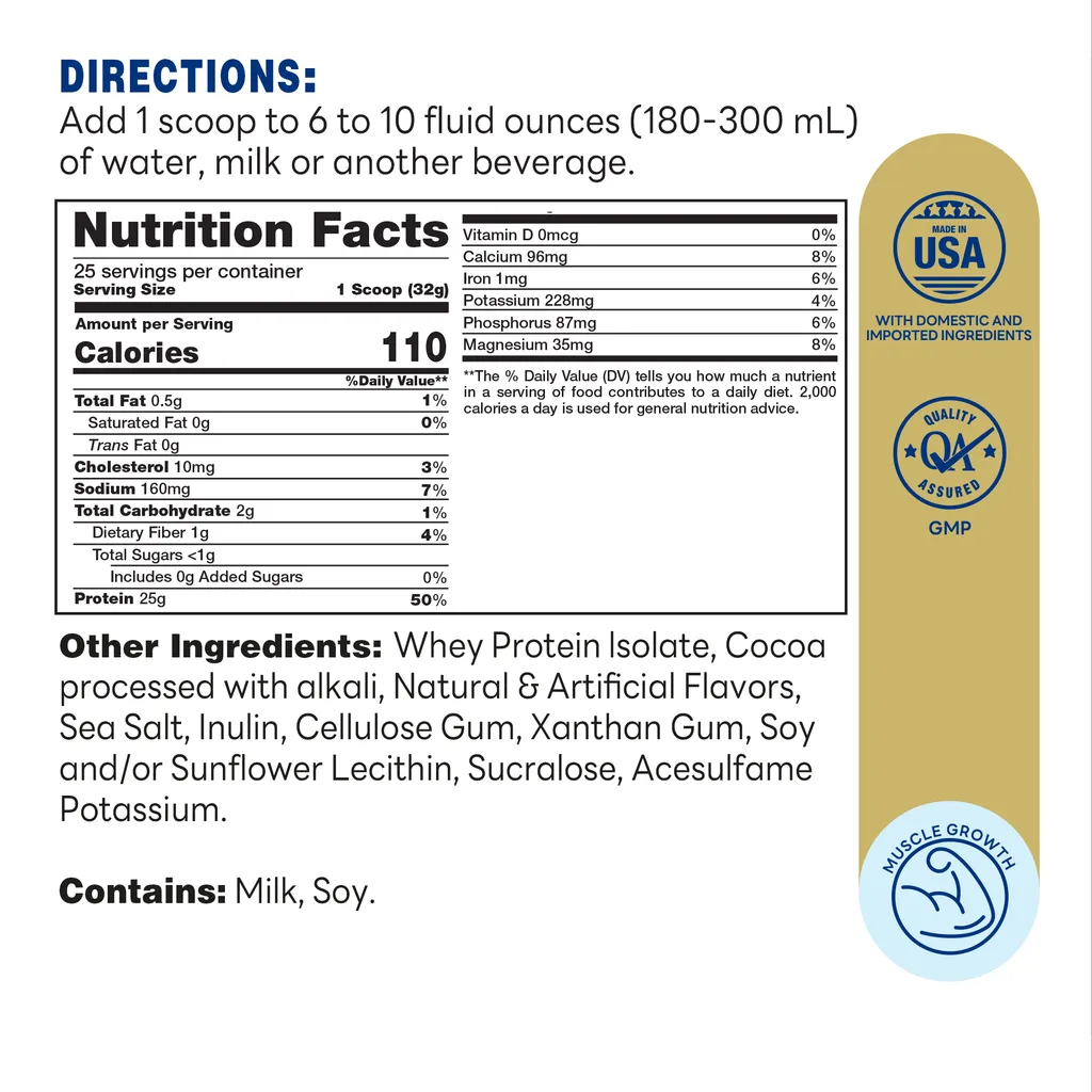 100% Whey Protein Isolate Chocolate Paradise 800g Powder – Supplement Facts