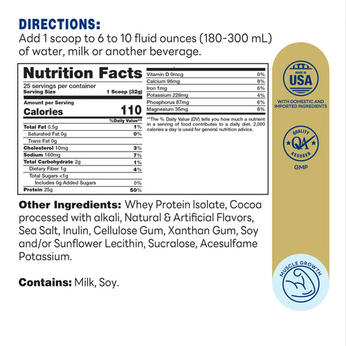 100% Whey Protein Isolate Chocolate Paradise 800g Powder – Supplement Facts