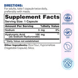 Hyaluronic Acid 100mg 30ct Capsules – Supplement Facts