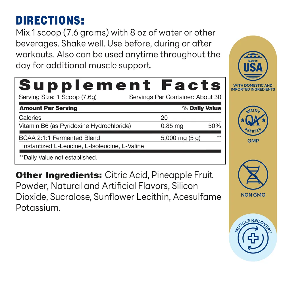 BCAA + Citrulline Fruit Punch 237g Powder – Supplement Facts