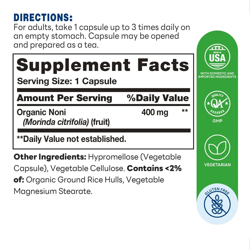 Noni 400mg 100ct Capsules – Supplement Facts