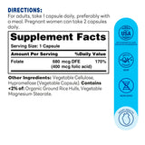 Folic Acid 400mcg (680mcg DFE) 250ct Capsules – Supplement Facts