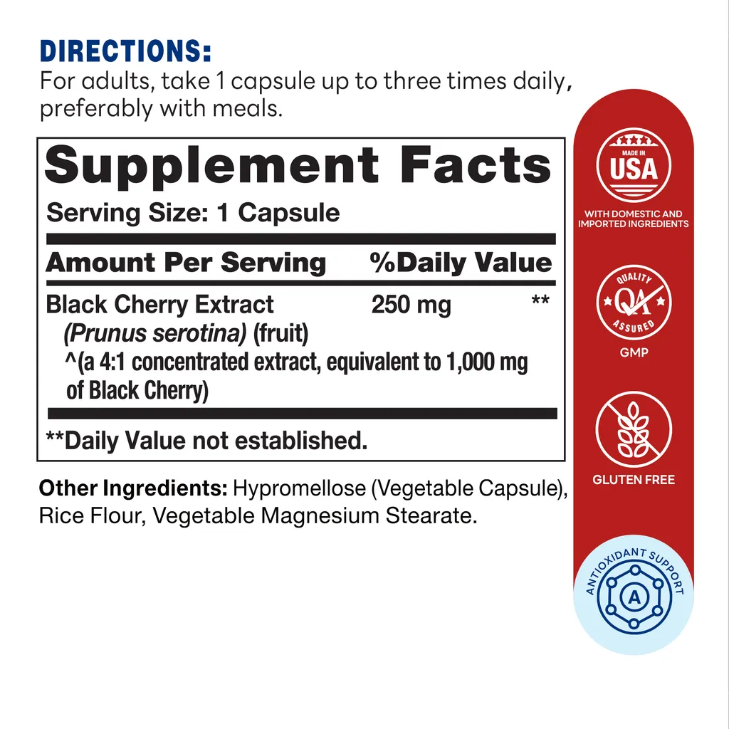 Black Cherry 1000mg 100ct Capsules – Supplement Facts