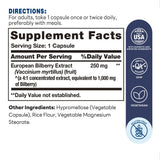 Bilberry Fruit 1000mg 90ct Capsules – Supplement Facts