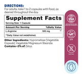 L-Arginine 100ct Capsules – Supplement Facts