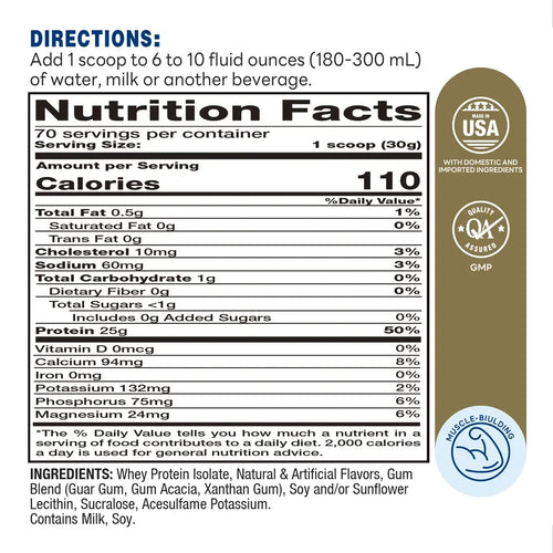 100% Whey Protein Isolate Vanilla Indulgence 2100g Powder – Supplement Facts