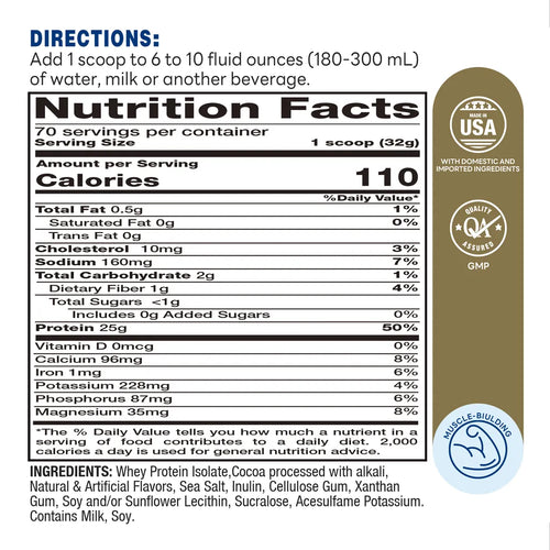 100% Whey Protein Isolate Chocolate Paradise 2240g Powder – Supplement Facts