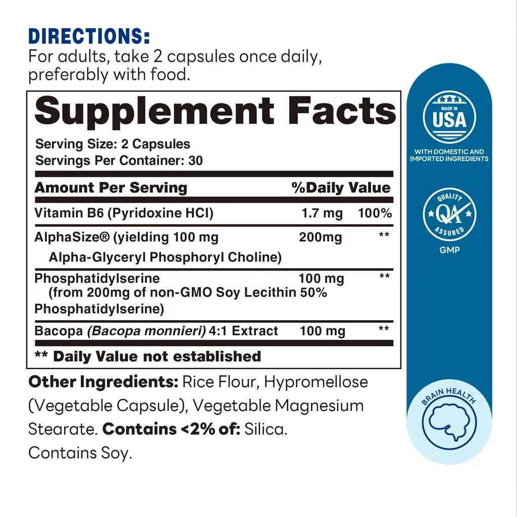 NeuroClear™ Memory & Focus 60ct Capsules – Supplement Facts
