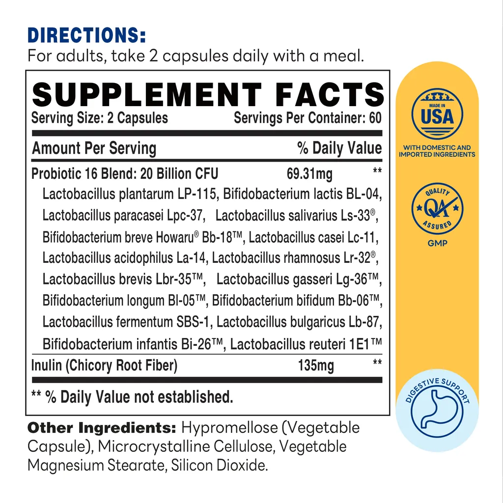 Probiotic 16 120ct Capsules – Supplement Facts
