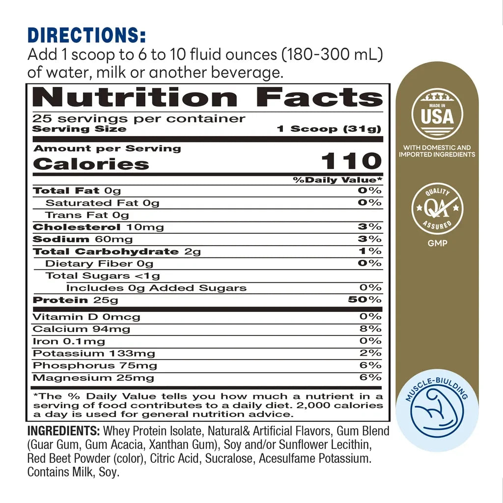 100% Whey Protein Isolate Strawberry Cream 775g Powder – Supplement Facts