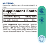 Chelated Zinc 50 mg. - 100 Caplets - Immune Support - Supplement Facts