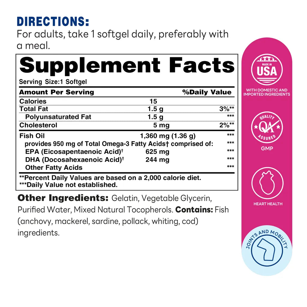 Triple Strength Omega-3 Fish Oil 1360mg | Vitamin World | 60 Softgels - Supplement Facts
